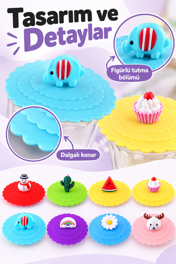 Mucit Home 2 adet Silikon Isı Koruyucu Bardak Kapağı Sıcak Tutan Silikon Kapak Kupa Bardak