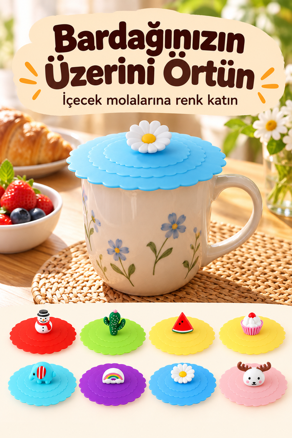 Mucit Home 2 adet Silikon Isı Koruyucu Bardak Kapağı Sıcak Tutan Silikon Kapak Kupa Bardak