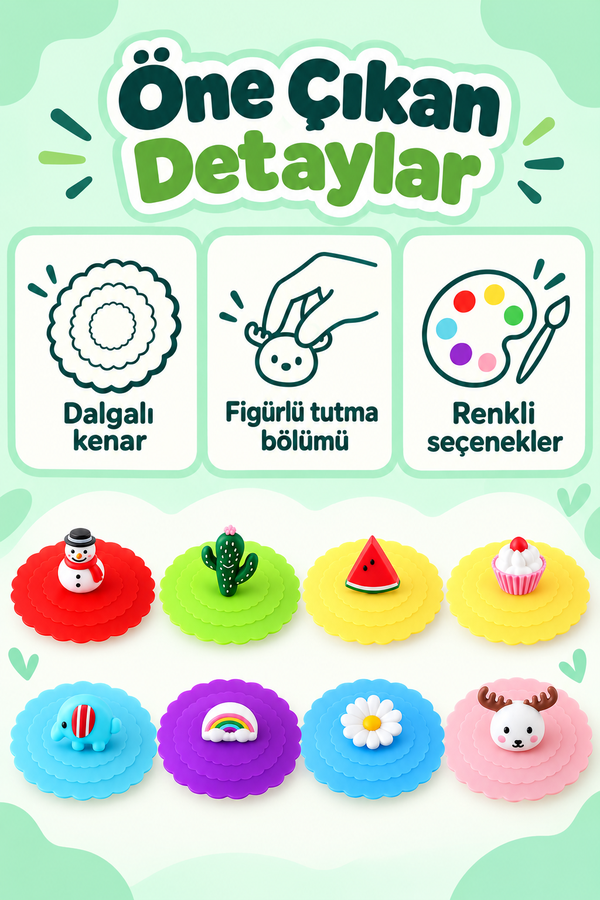 Mucit Home 2 adet Silikon Isı Koruyucu Bardak Kapağı Sıcak Tutan Silikon Kapak Kupa Bardak