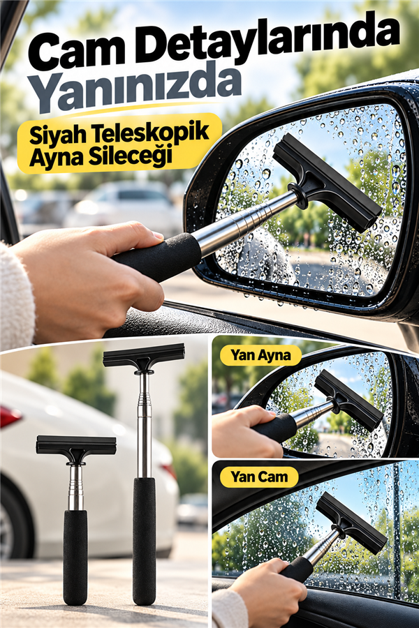 Mucit Home Siyah Teleskopik Araba Cam Sileceği Yan Dikiz Aynası Çekeceği Araç Ayna Çekecek 1 m Uzayabilir