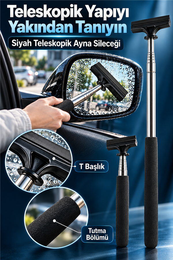 Mucit Home Siyah Teleskopik Araba Cam Sileceği Yan Dikiz Aynası Çekeceği Araç Ayna Çekecek 1 m Uzayabilir