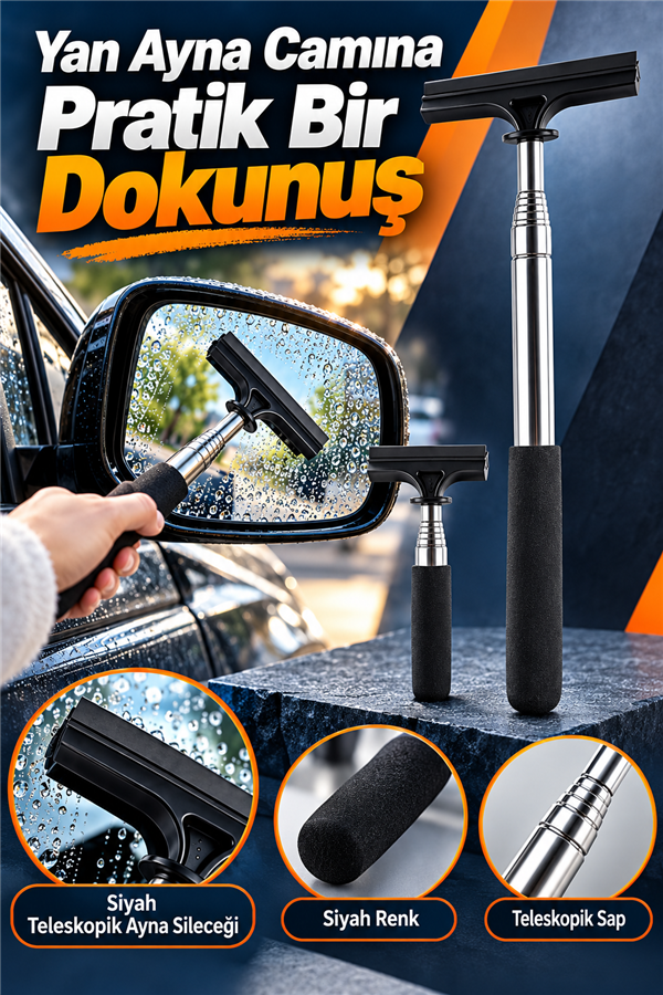 Mucit Home Siyah Teleskopik Araba Cam Sileceği Yan Dikiz Aynası Çekeceği Araç Ayna Çekecek 1 m Uzayabilir