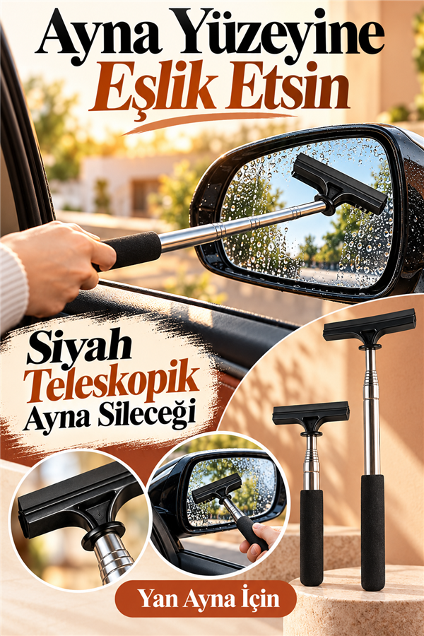 Mucit Home Siyah Teleskopik Araba Cam Sileceği Yan Dikiz Aynası Çekeceği Araç Ayna Çekecek 1 m Uzayabilir