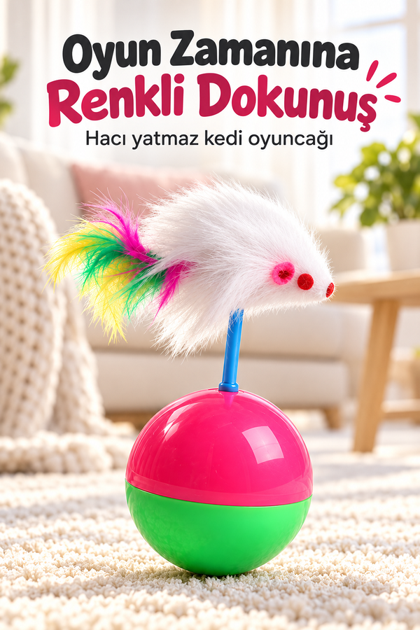 Mucit Home   Hacı Yatmaz Kedi Oyuncağı, Tüylü Fareli Kedi Topu