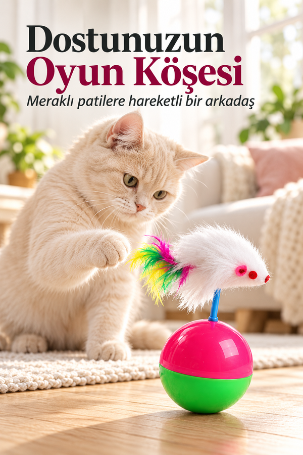 Mucit Home   Hacı Yatmaz Kedi Oyuncağı, Tüylü Fareli Kedi Topu