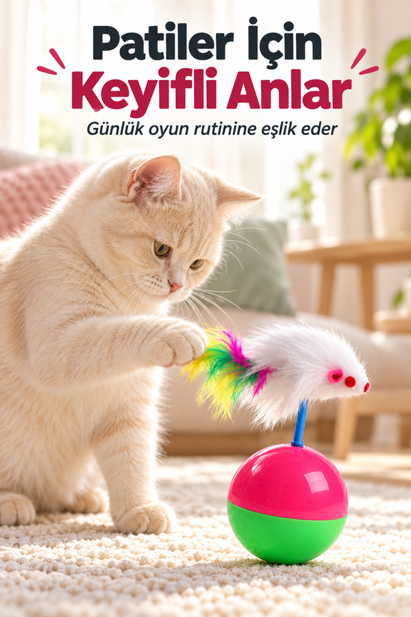 Mucit Home   Hacı Yatmaz Kedi Oyuncağı, Tüylü Fareli Kedi Topu