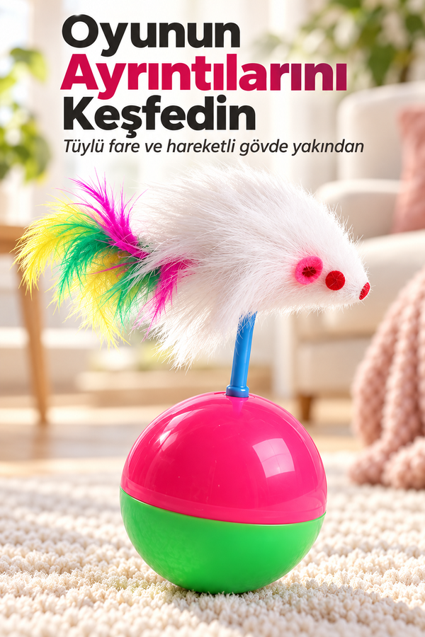 Mucit Home   Hacı Yatmaz Kedi Oyuncağı, Tüylü Fareli Kedi Topu