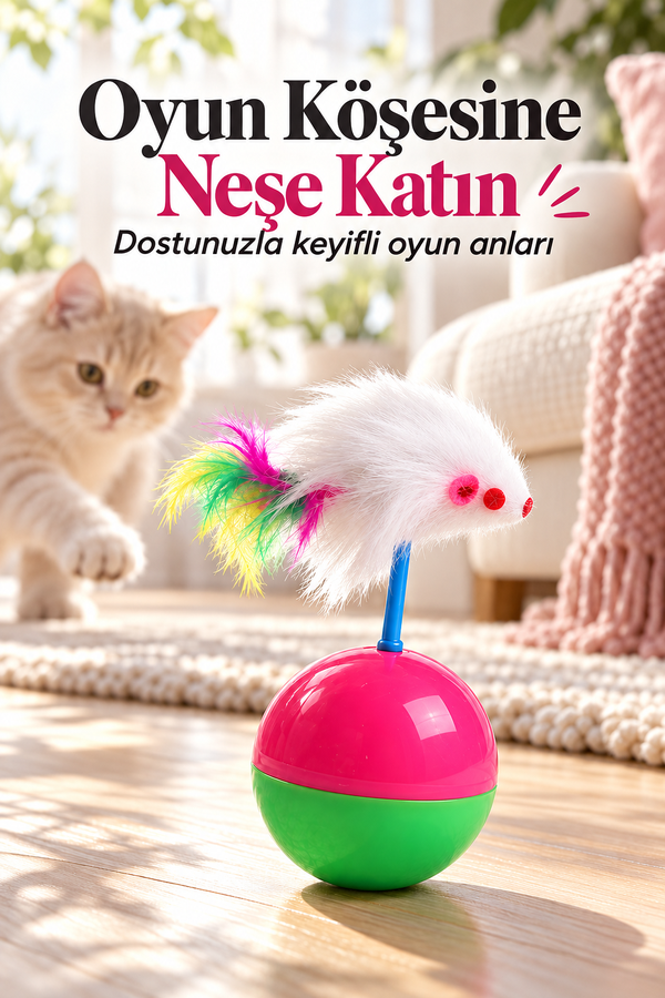 Mucit Home   Hacı Yatmaz Kedi Oyuncağı, Tüylü Fareli Kedi Topu