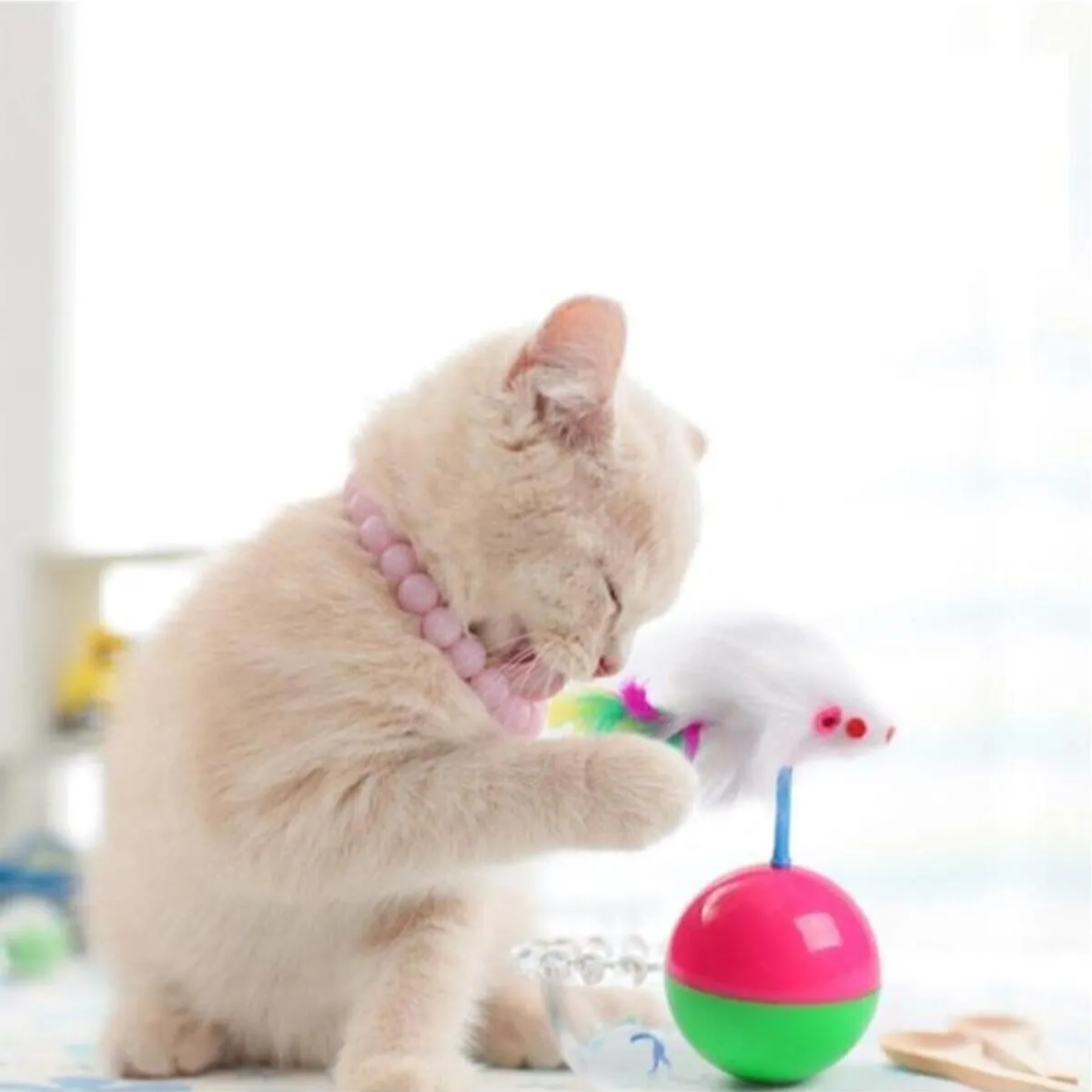 Mucit Home   Hacı Yatmaz Kedi Oyuncağı, Tüylü Fareli Kedi Topu