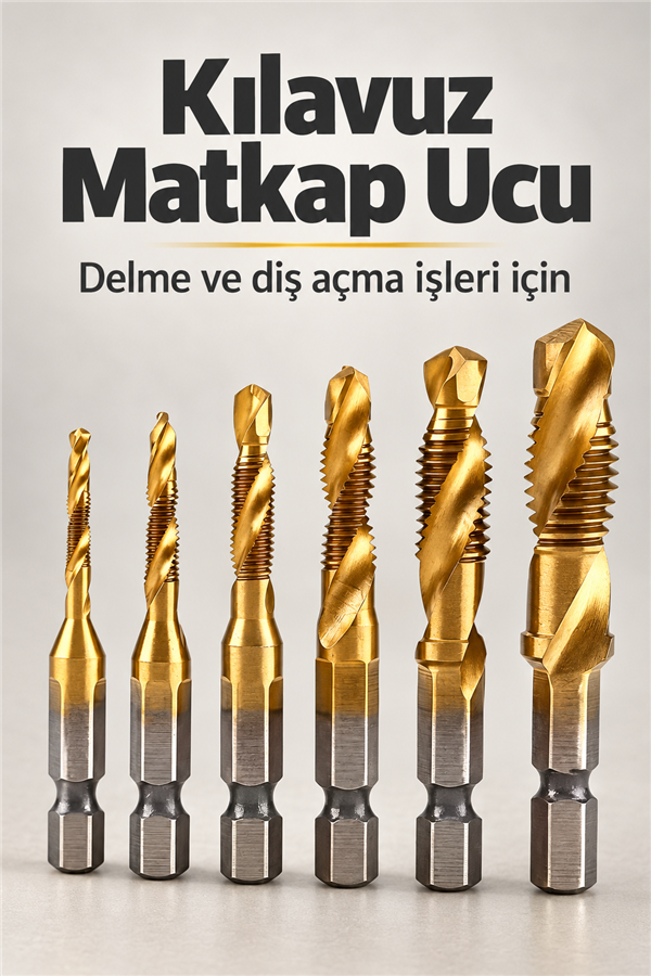 Mucit Home 6 Parça Sarı Klavuz  Diş Açma Kılavuz Matkap Uç Seti Ahşap Alüminyum Plastik Delme