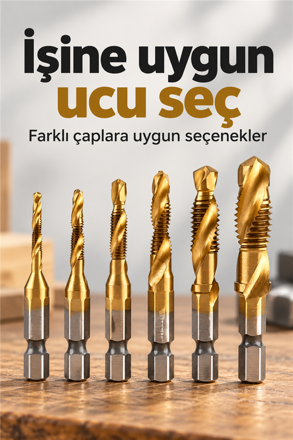 Mucit Home 6 Parça Sarı Klavuz  Diş Açma Kılavuz Matkap Uç Seti Ahşap Alüminyum Plastik Delme