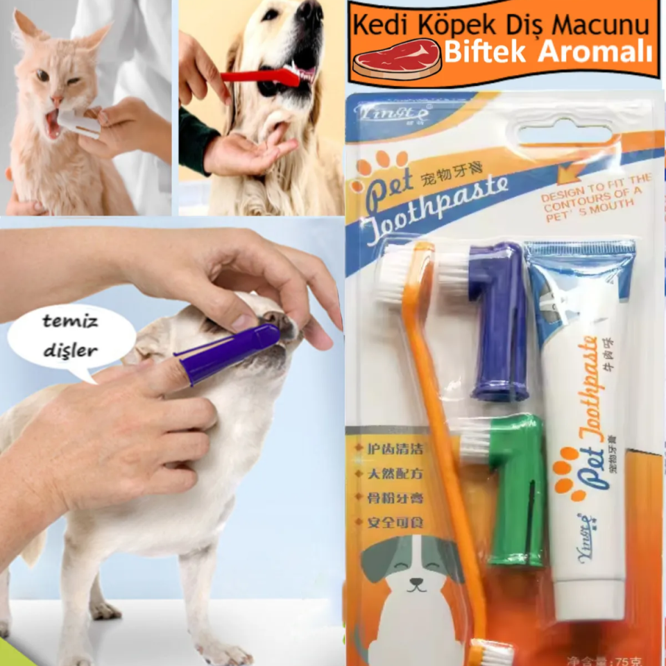 Mucit Home  Yenilebilir Kedi Köpek  Diş Macunu Seti  Dental Kit Ağız ve Diş Sağlık Seti