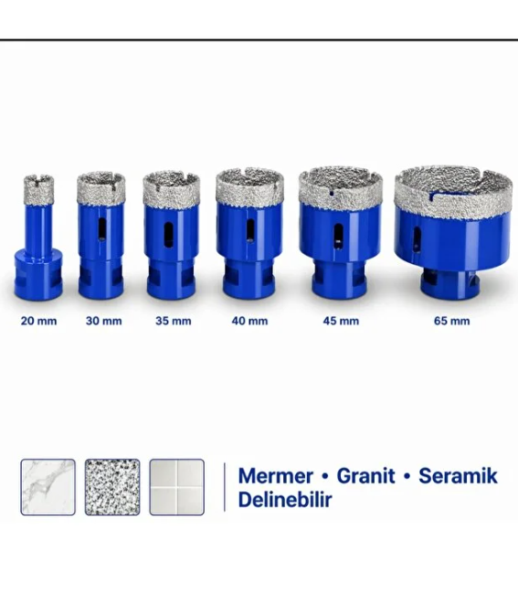 Mucit Home Pro Kutu 6 Parça Elmas Kaplı Panç Seti 20-65 mm Mermer Granit Seramik Delme Panç