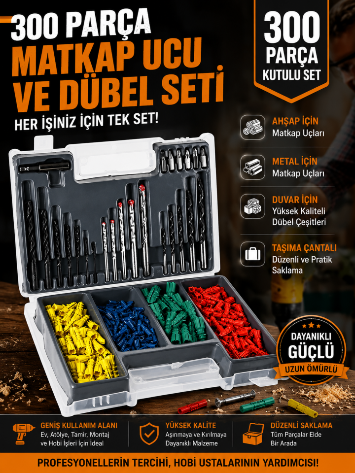 Mucit Home 300 Parça Çantalı Matkap Ucu Ve Dübel Seti