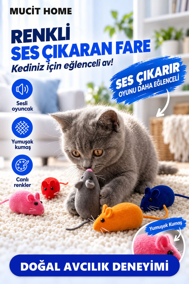 Mucit Home  4'lü Evcil Hayvan Sesli Kedi Oyun Faresi Oyuncağı