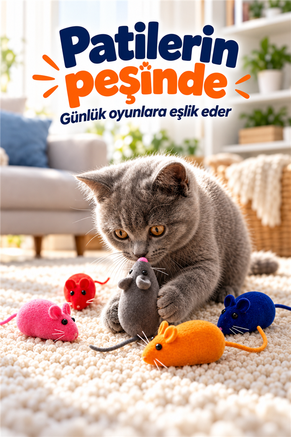 Mucit Home  4'lü Evcil Hayvan Sesli Kedi Oyun Faresi Oyuncağı