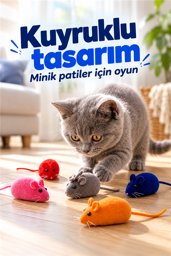 Mucit Home  4'lü Evcil Hayvan Sesli Kedi Oyun Faresi Oyuncağı