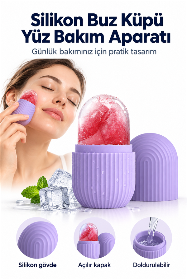 Mucit Home Silikon Buz Küpü Yüz Masaj Aleti, Cilt Bakımı için Soğuk Terapi Aracı,