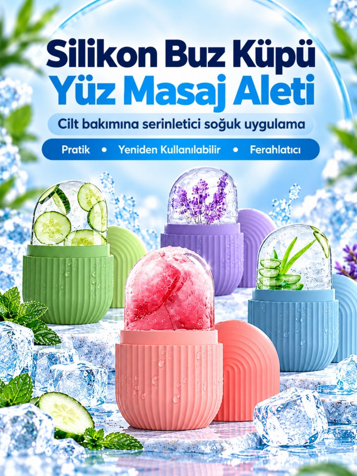 Mucit Home Silikon Buz Küpü Yüz Masaj Aleti, Cilt Bakımı için Soğuk Terapi Aracı,