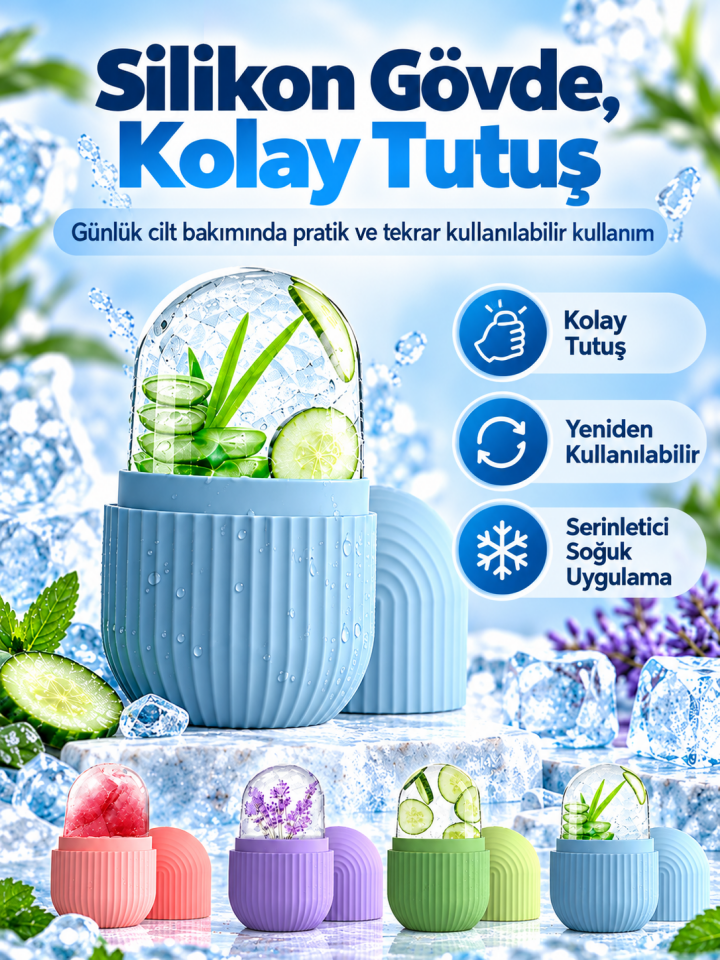 Mucit Home Silikon Buz Küpü Yüz Masaj Aleti, Cilt Bakımı için Soğuk Terapi Aracı,