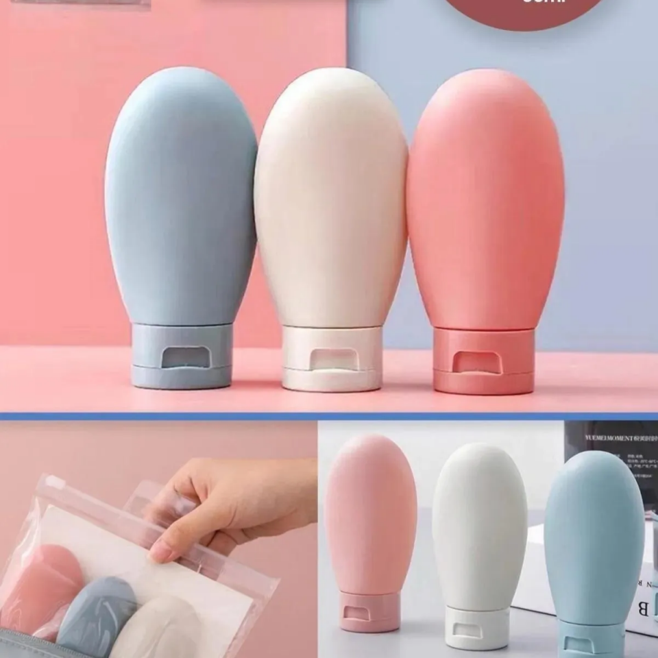 Mucit Home 3'lü Doldurulabilir Çantalı Seyahat Tipi Şişe Seti | Boş Krem Şişesi 60ml