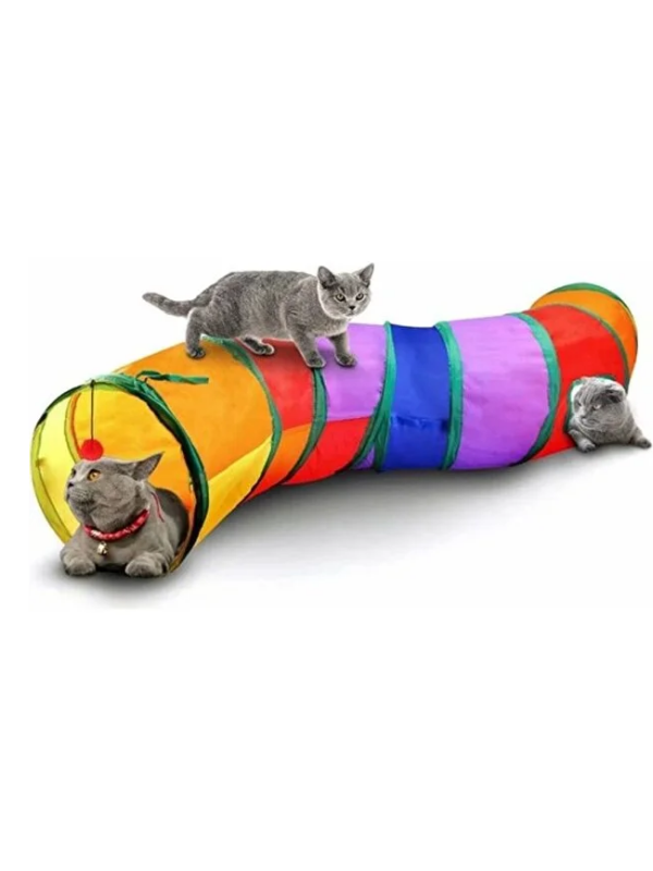Mucit Home S Şeklinde Kıvrımlı Kedi Tüneli 130 cm Gökkuşağı Desenli