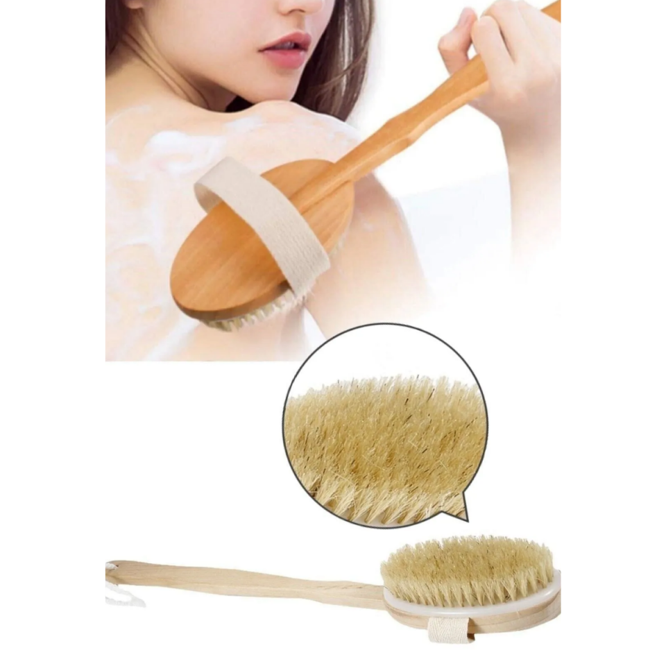 Mucit Home   Doğal At Kılı Banyo Sırt Kesesi Uzun Sökülebilir Saplı Yumuşak Fırçalı Doğal Kese Ahşap Saplı