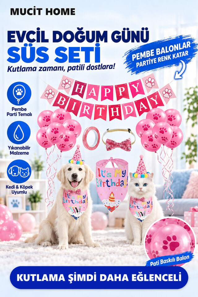 Mucit Home Kız Evcil Hayvan Kız Doğum Günü Kutlama Süs Seti