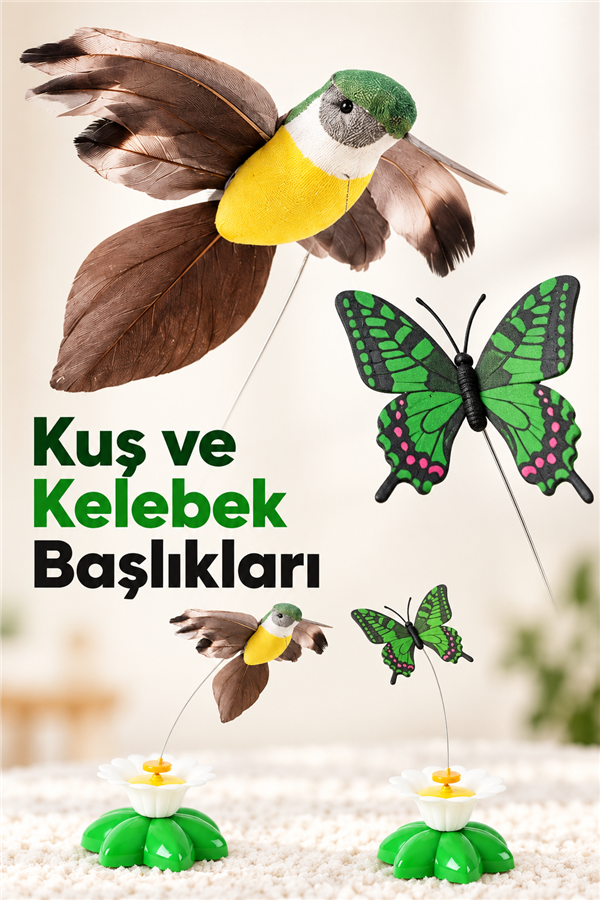 Mucit Home Kuş Başlıklı Dikkat Çekici Hareketli Dönen Pilli Kedi Oyuncağı