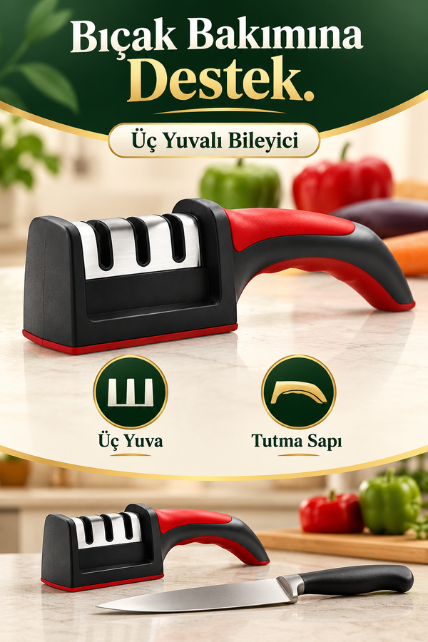 Mucit Home   Bıçak Bileyici 3 Açılı Elmas Seramik Çelik El Bıçakları Bileme