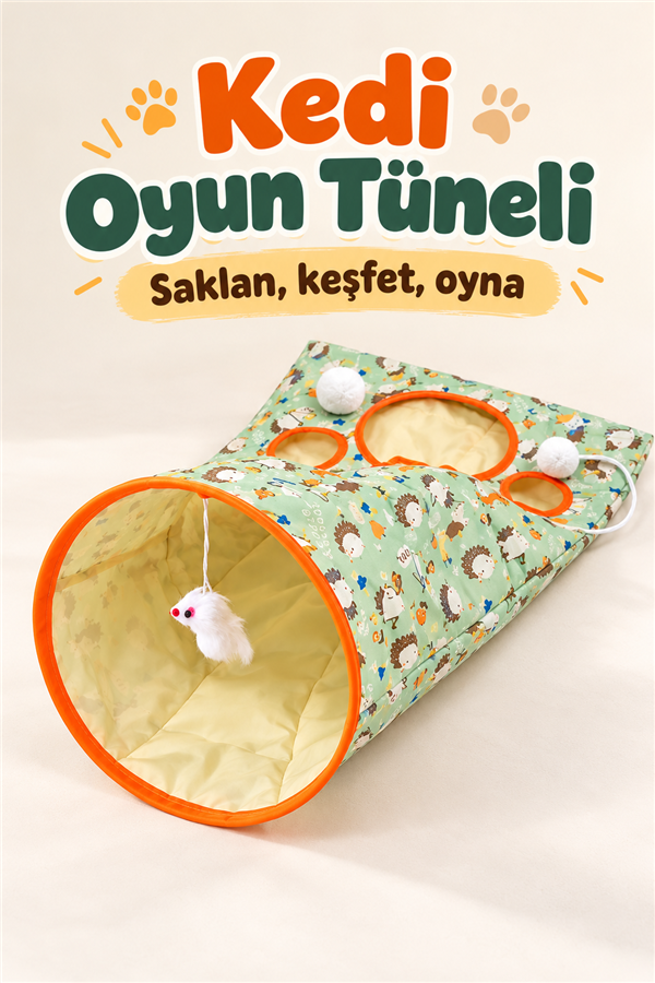 Mucit Home Pati Desenli Hışırtılı Oyun Tüneli Çadırı Fareli ve Toplu Hışırtılı Dikkat Çekici Tünel