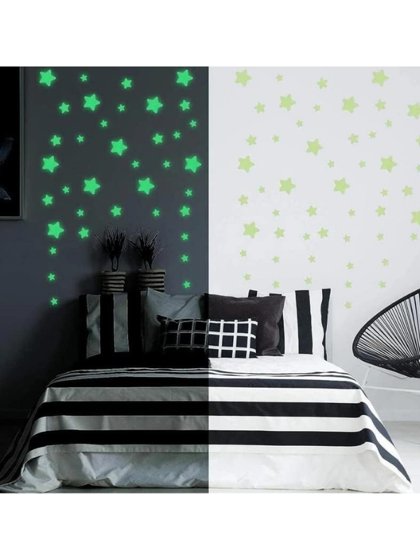 Mucit Home 50 Yıldız 1 Ay Fosforlu Duvar Süsü Renkli Yıldızlı Gece Parlayan