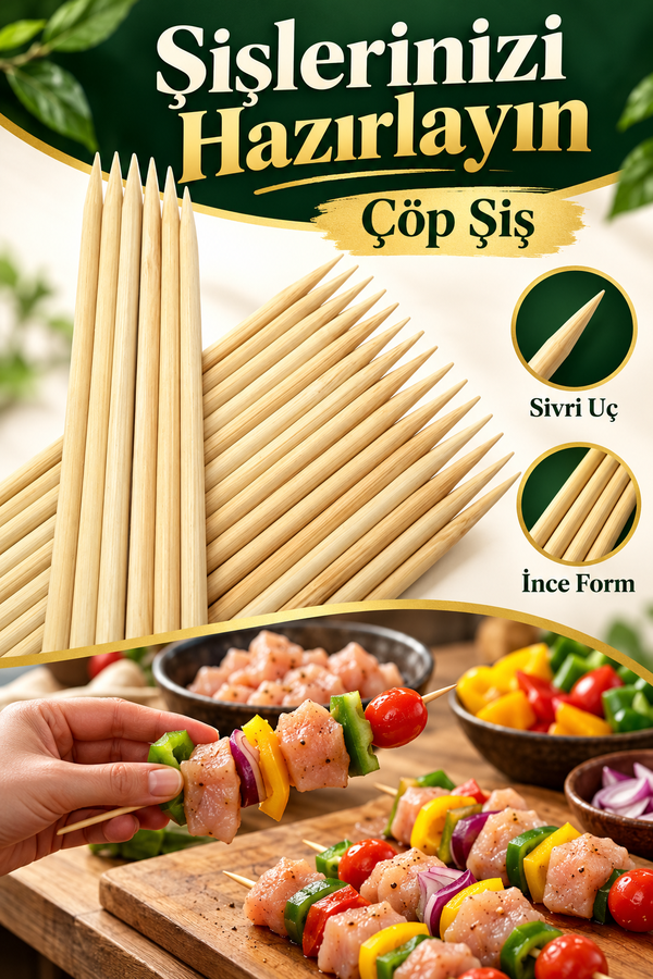 Mucit Home Çöp Şiş Kalın 30 cm Mangal Keyfi
