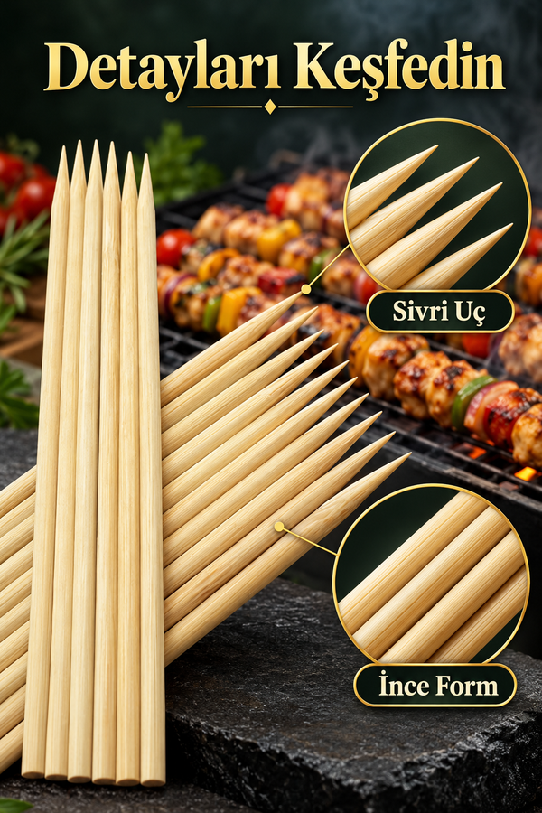 Mucit Home Çöp Şiş Kalın 30 cm Mangal Keyfi