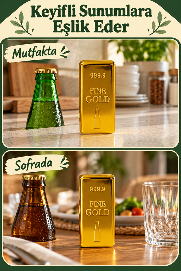 Mucit Home Altın Külçe Tasarımlı Gazoz Kapağı Açıcı 1 Adet  Külçe Şeklinde Şişe Açacağı