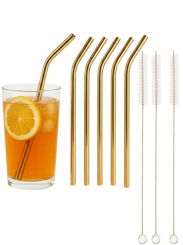 Mucit Home Gold 6'lı Paslanmaz Çelik Pipet +3 adet Temizleme Fırçası
