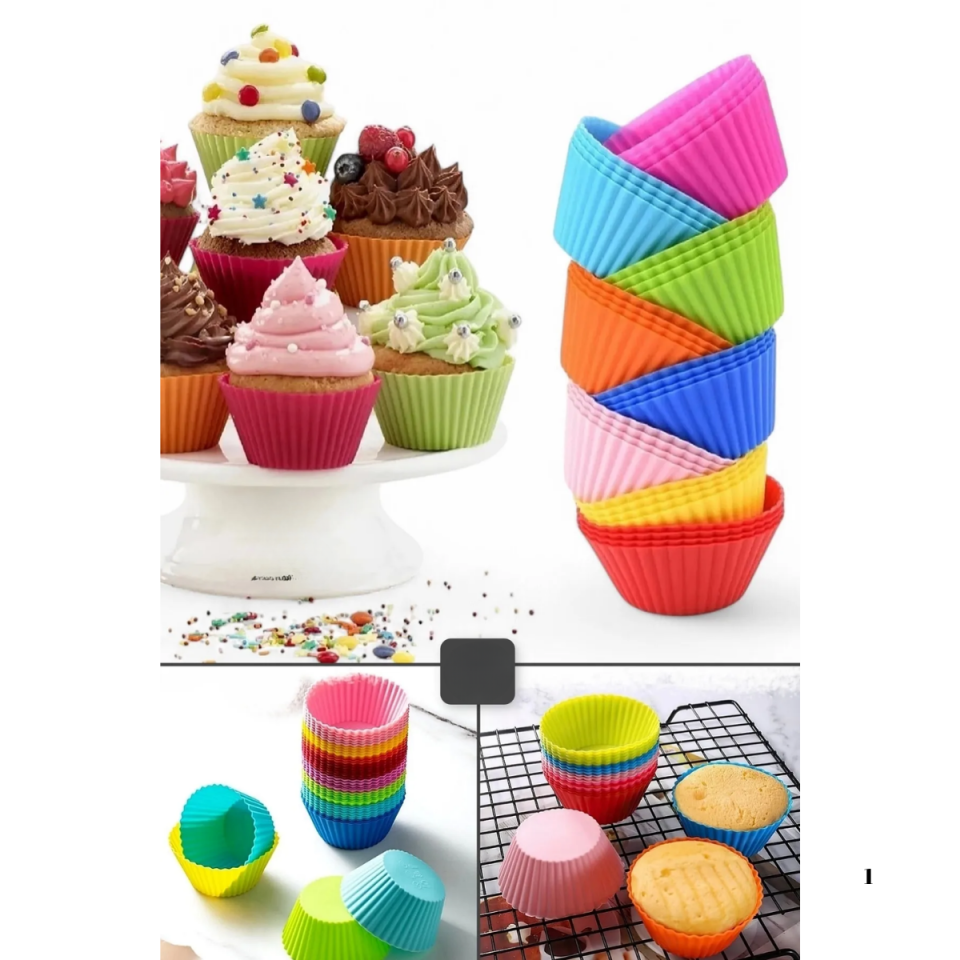Mucit Home  12 Adet Silikon Muffin  Cupcake,  Browni Mini Kek Kalıbı Renkli