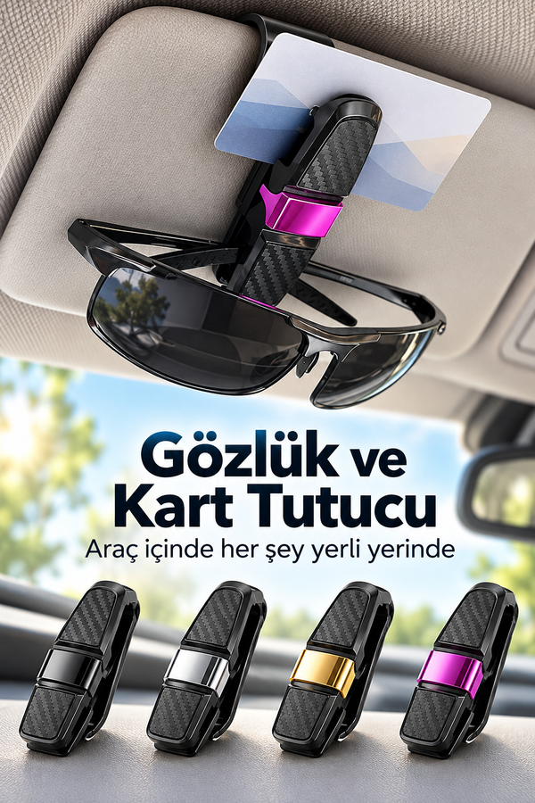 Mucit Home Araç İçi Güneş Gözlüğü Tutucu Kartlık Tutucu Dönebilen Tasarım