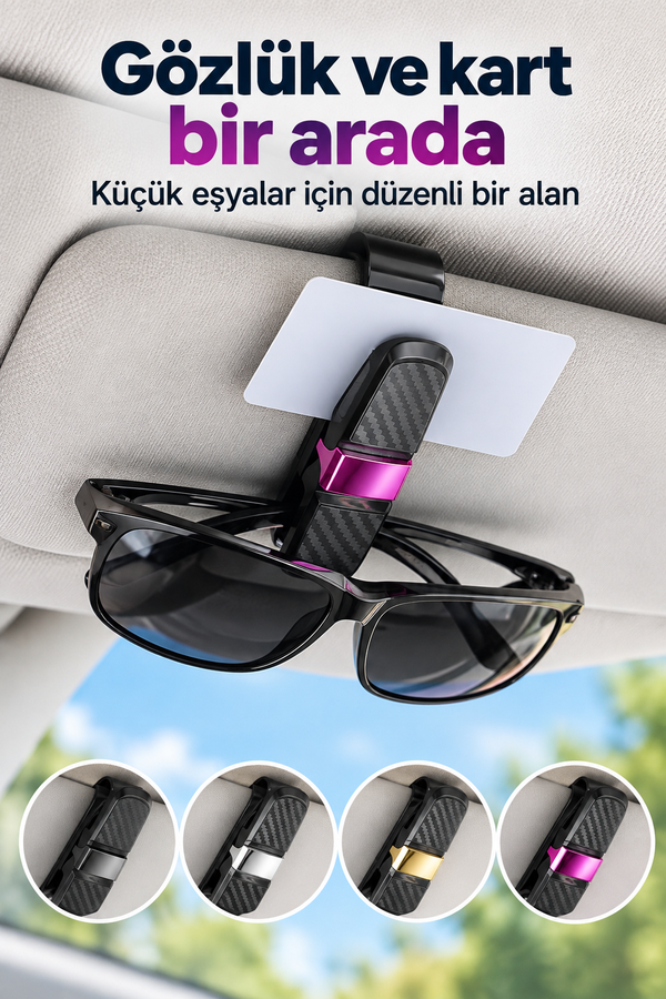 Mucit Home Araç İçi Güneş Gözlüğü Tutucu Kartlık Tutucu Dönebilen Tasarım