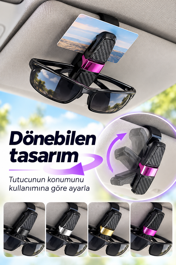Mucit Home Araç İçi Güneş Gözlüğü Tutucu Kartlık Tutucu Dönebilen Tasarım