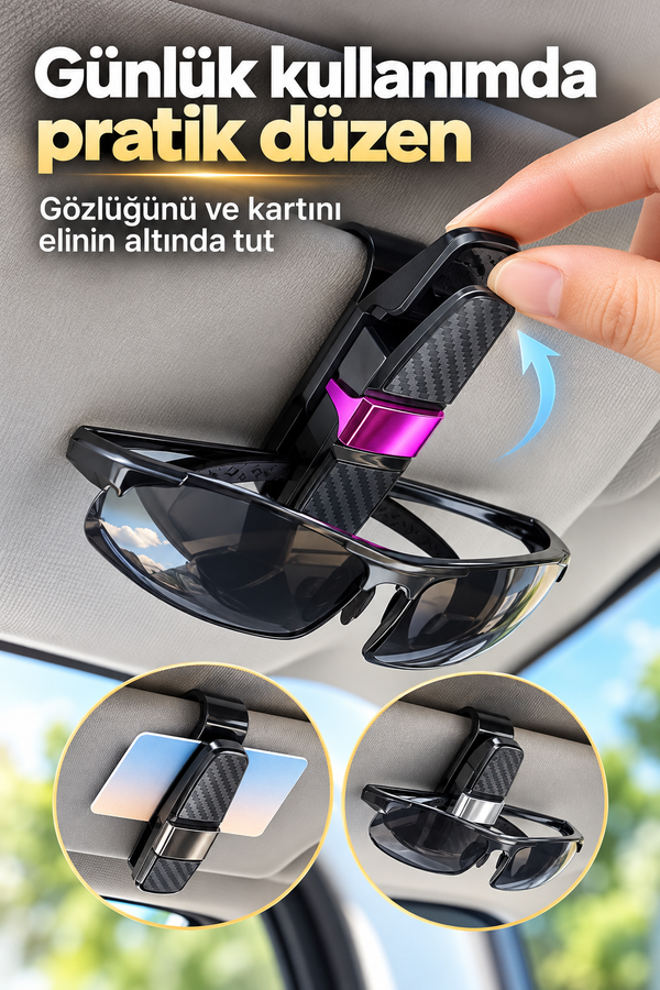 Mucit Home Araç İçi Güneş Gözlüğü Tutucu Kartlık Tutucu Dönebilen Tasarım