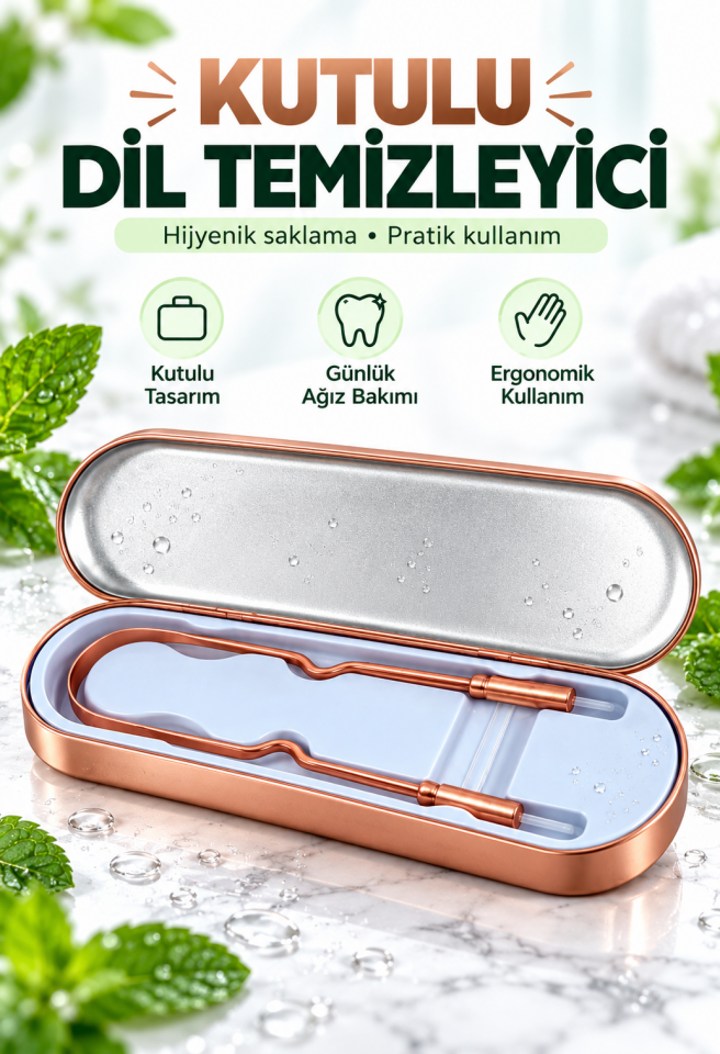 Mucit Home Kutulu %100 Bakır Dil Temizleyeci Ağız Bakım Dil Plak Temizleme Dil Sıyırıcı