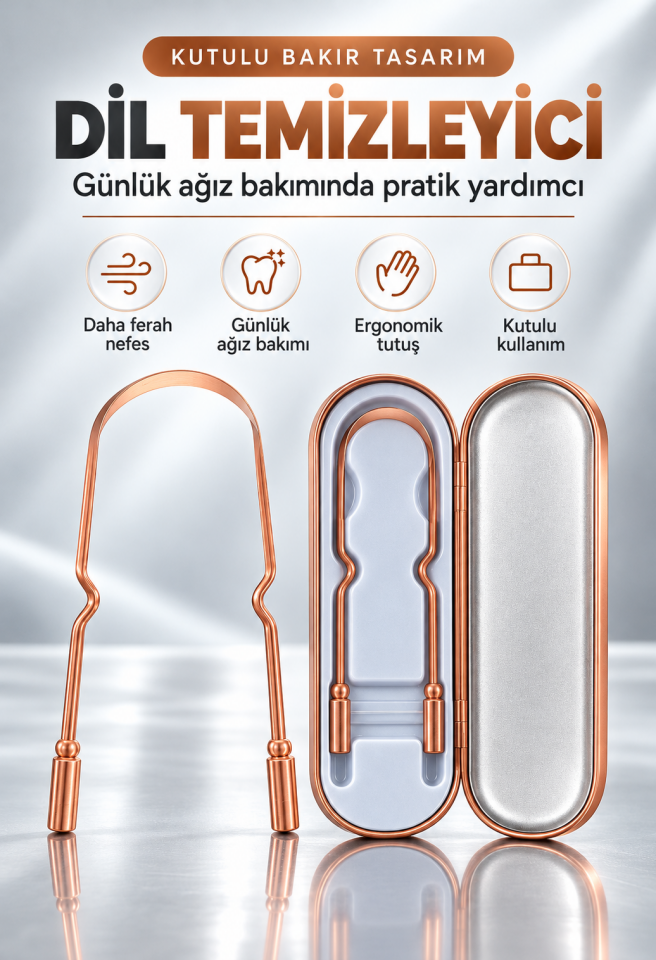 Mucit Home Kutulu %100 Bakır Dil Temizleyeci Ağız Bakım Dil Plak Temizleme Dil Sıyırıcı
