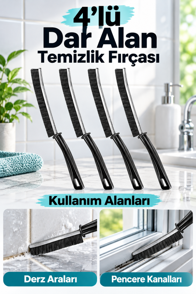 Mucit Home  4’lü Çok Fonksiyonlu Temizlik Fırçası – Derz, Cam Boşluğu, Tencere ve Panjur İçin