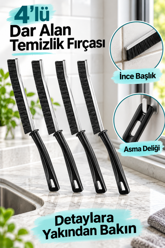 Mucit Home  4’lü Çok Fonksiyonlu Temizlik Fırçası – Derz, Cam Boşluğu, Tencere ve Panjur İçin