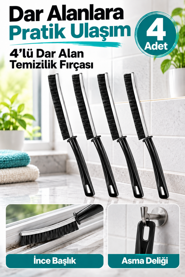 Mucit Home  4’lü Çok Fonksiyonlu Temizlik Fırçası – Derz, Cam Boşluğu, Tencere ve Panjur İçin