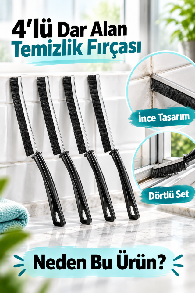 Mucit Home  4’lü Çok Fonksiyonlu Temizlik Fırçası – Derz, Cam Boşluğu, Tencere ve Panjur İçin