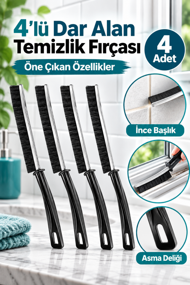 Mucit Home  4’lü Çok Fonksiyonlu Temizlik Fırçası – Derz, Cam Boşluğu, Tencere ve Panjur İçin