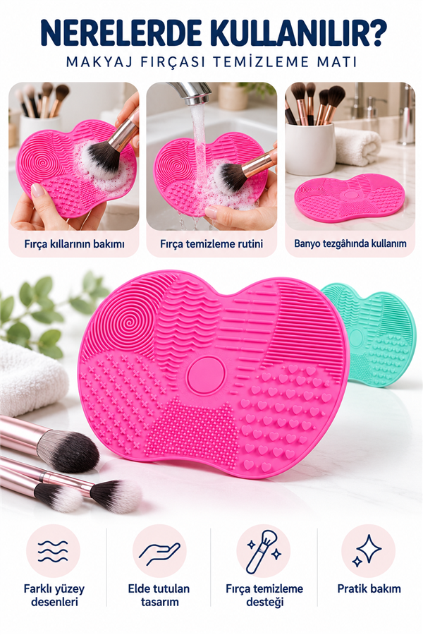 Mucit Home Makyaj Fırçası Temizleme Matı Aparatı Aleti Küçük  Pratik Kolay