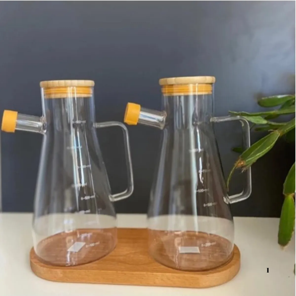 Mucit Home   Bambu Yağdanlık Standı Doğal Ahşap 2 Bölmeli Yağdanlık Altı